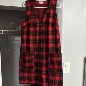 LOFT Red and Black Checkered Mini Dress
